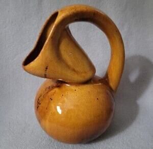 Vtg Pottery Pitcher Creamer Mid Century Modern MCM Round Atomic Retro Orange